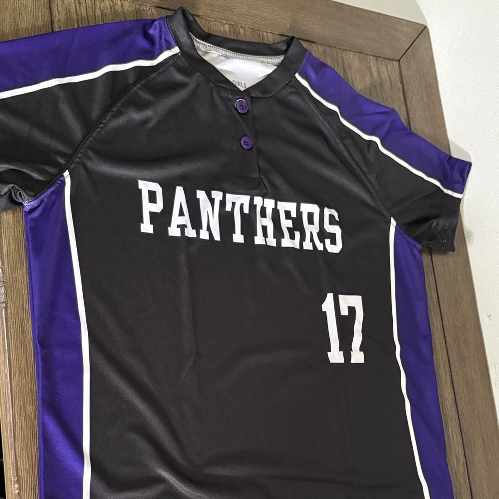 NEW Panthers Purple/Black/White 3-Button Baseball/Softball Style Jersey Youth L
